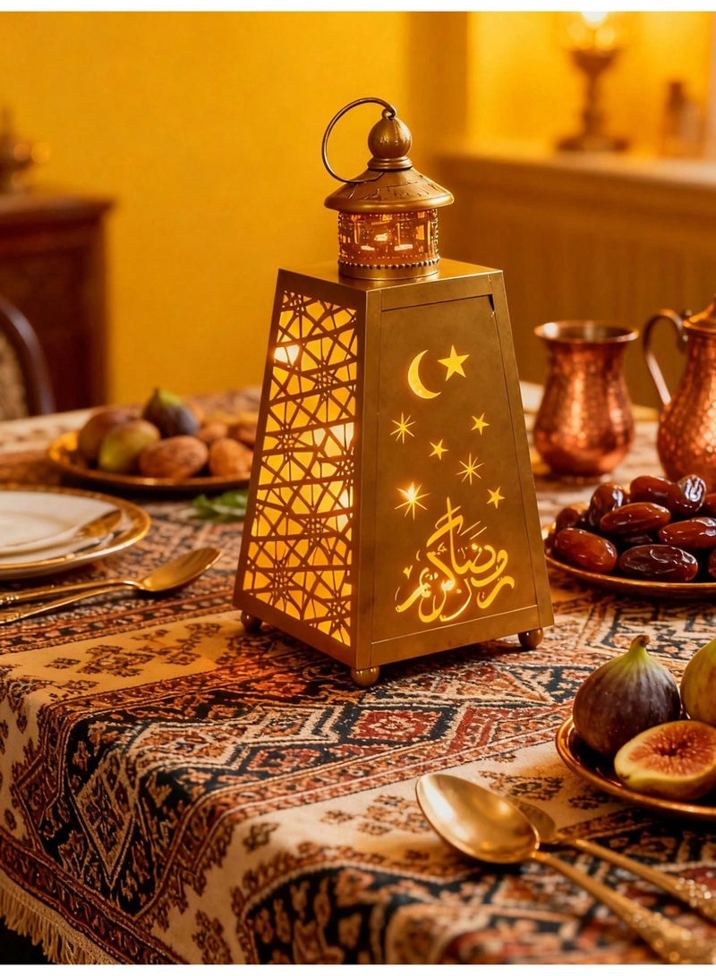 Golden LED Ramadan Lantern Elegant Home Decor - Image 1